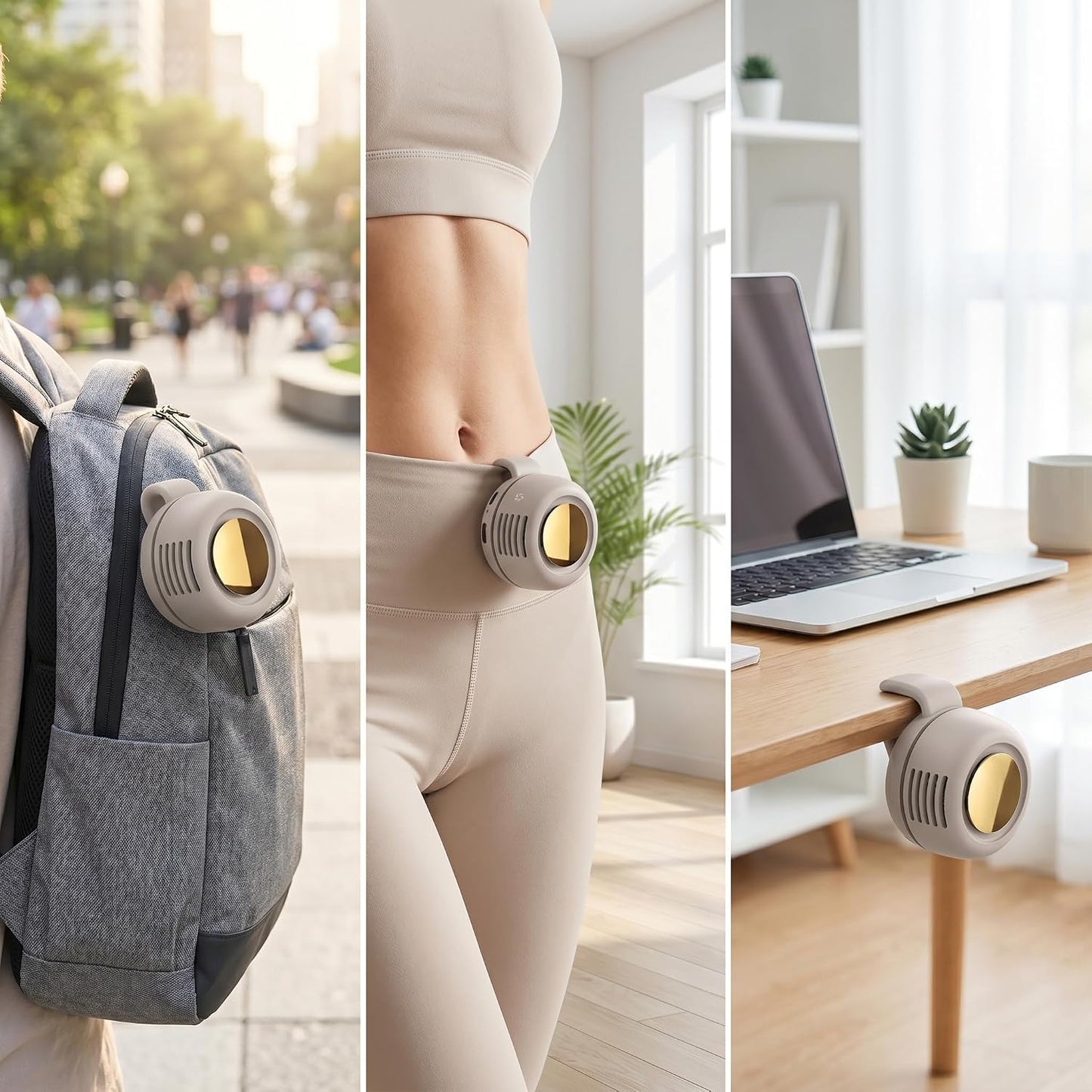 Silent Mini Bladeless Fan Portable Waist Clip Fan Rechargeable Hands-Free Belt Fans with 3 Speeds for Travel Office Shirt, Summer Gift for Outdoor Lovers (White)