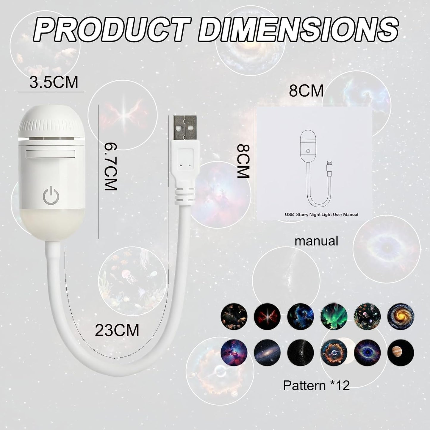 2-In-1 Galaxy Projector - Galaxy Night Light with 12 Projection Films,360°Adjustable Space Led Lights, Starry Planetarium Projectors with Dimmable Night Light for Car, Bedroom, Party