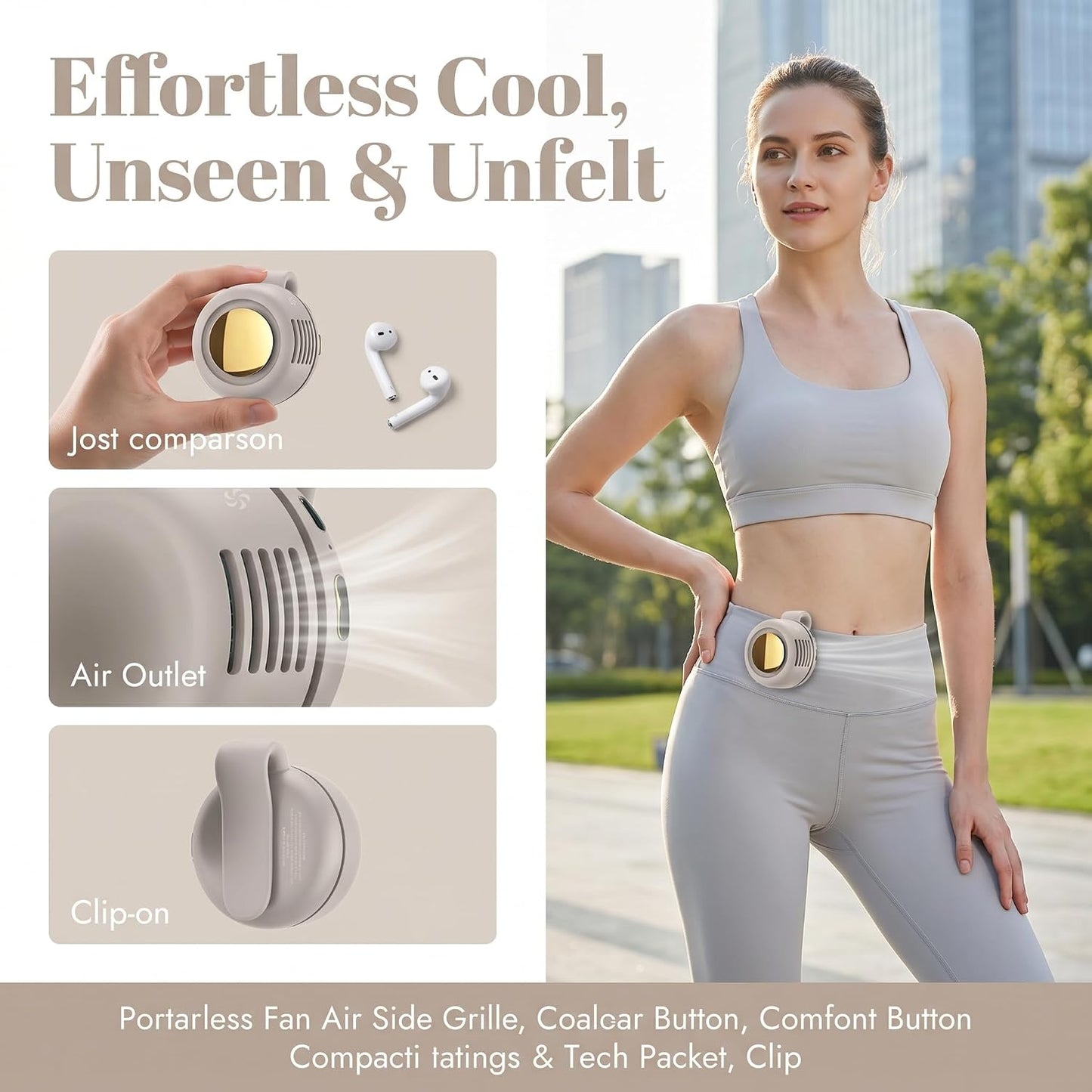 Silent Mini Bladeless Fan Portable Waist Clip Fan Rechargeable Hands-Free Belt Fans with 3 Speeds for Travel Office Shirt, Summer Gift for Outdoor Lovers (White)
