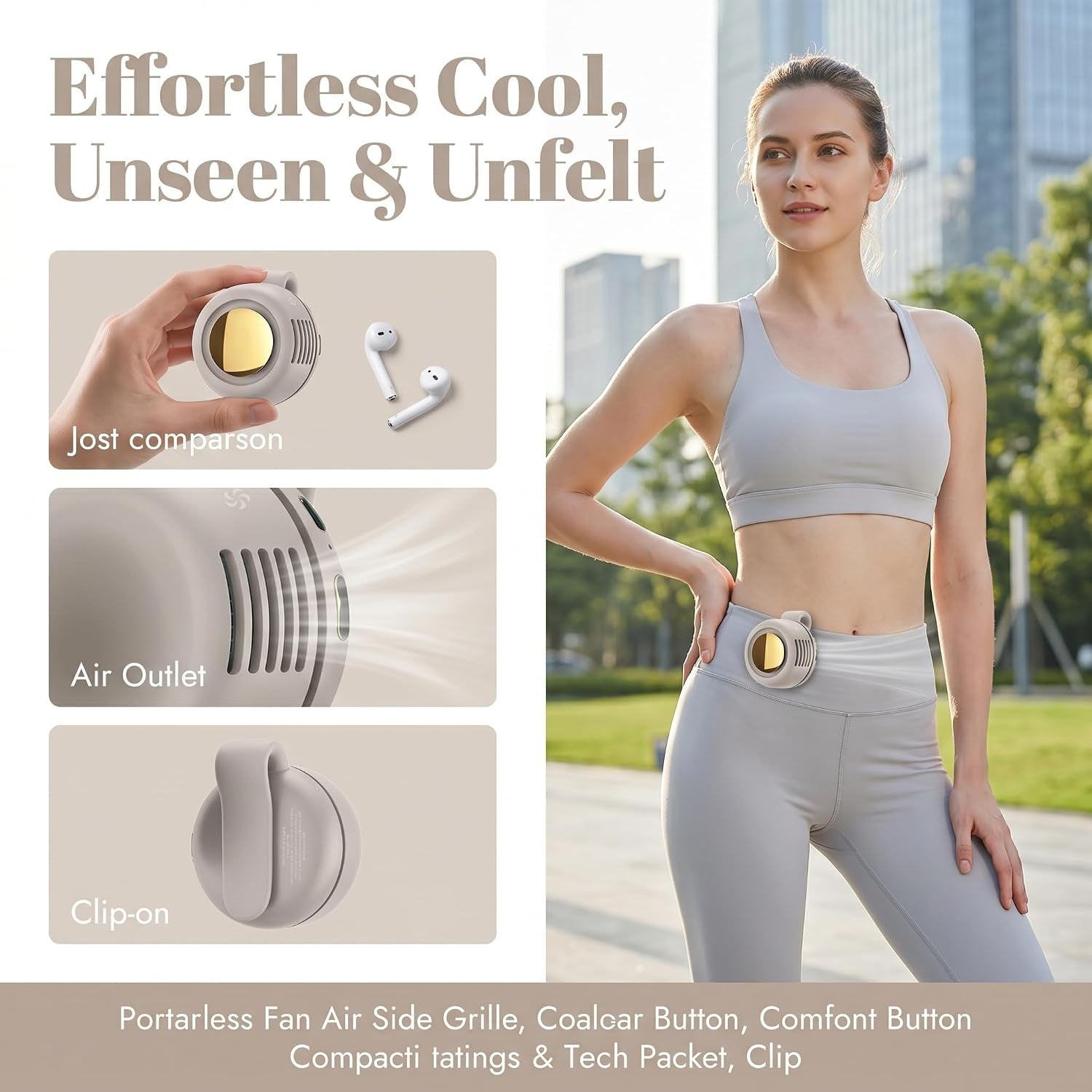 Silent Mini Bladeless Fan Portable Waist Clip Fan Rechargeable Hands-Free Belt Fans with 3 Speeds for Travel Office Shirt, Summer Gift for Outdoor Lovers (White)