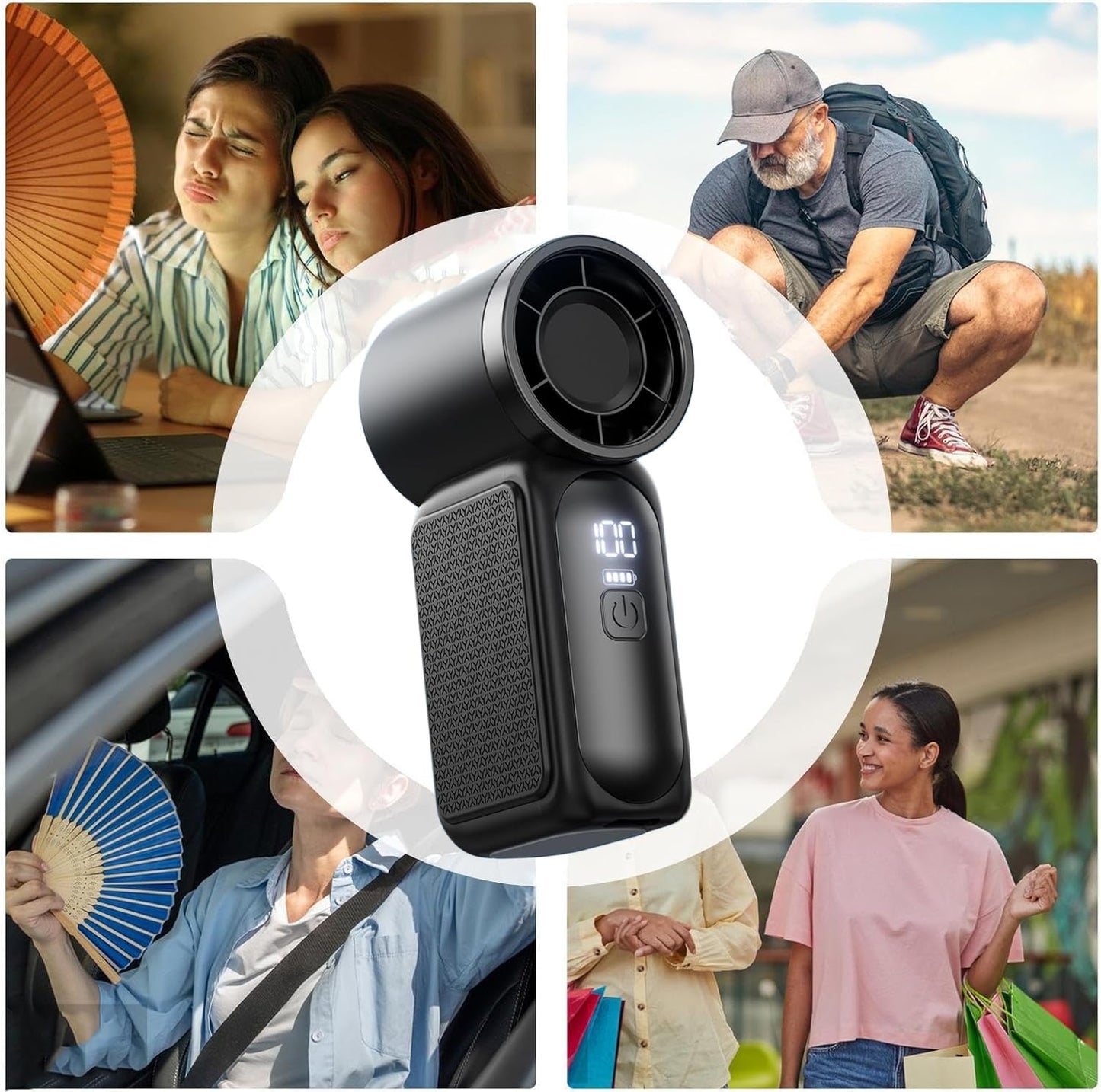 Portable Handheld Mini Fan, 6 Speeds 16900 RPM High Velocity Personal Summer Essential with LED Display, USB Rechargeable, with Lanyard for Makeup, Travel, Outdoor, Gift for Women Girl (Black)