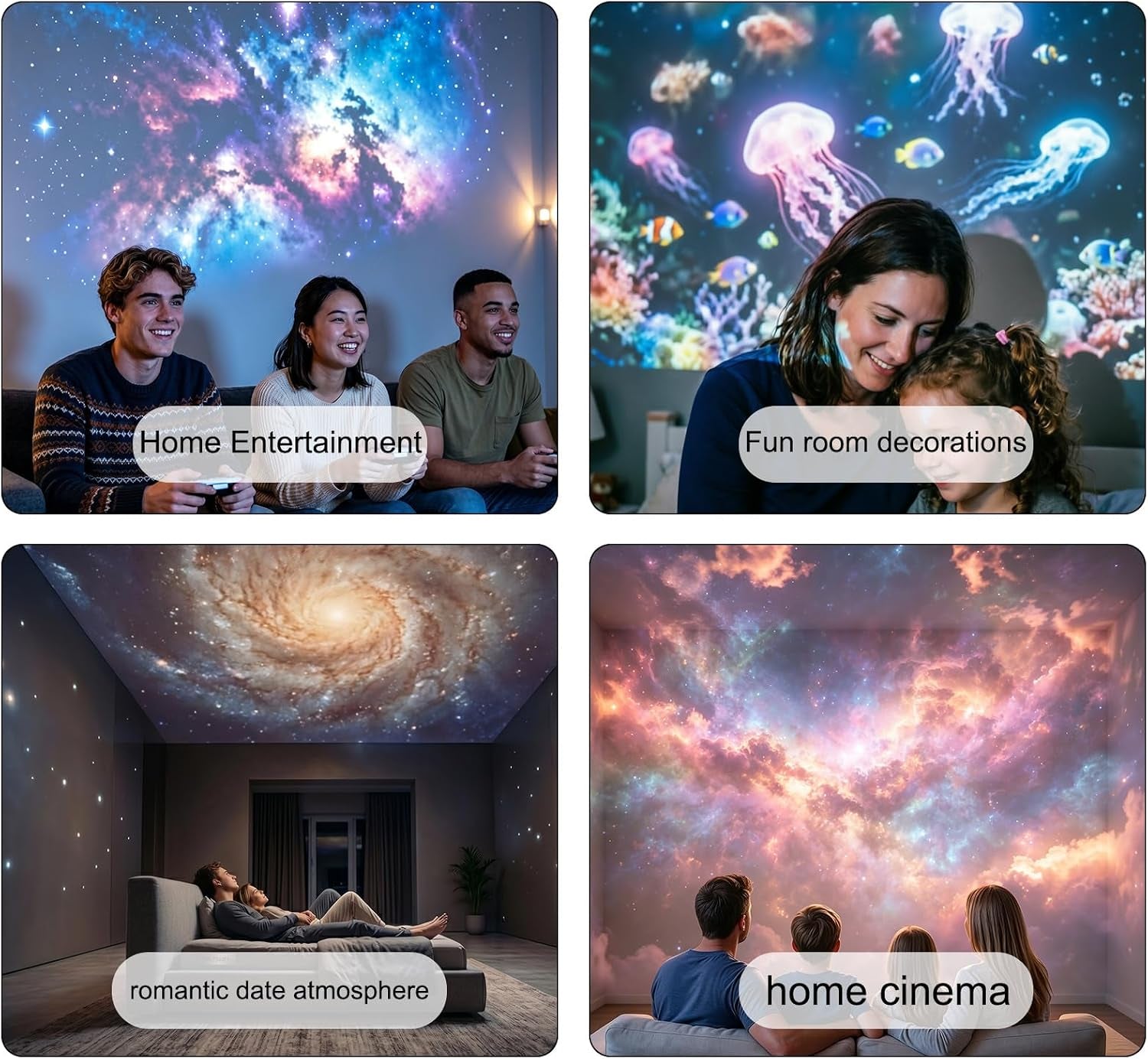 2-In-1 Galaxy Projector - Galaxy Night Light with 12 Projection Films，360°Adjustable Space Led Lights, Starry Planetarium Projectors with Dimmable Night Light for Car, Bedroom, Party