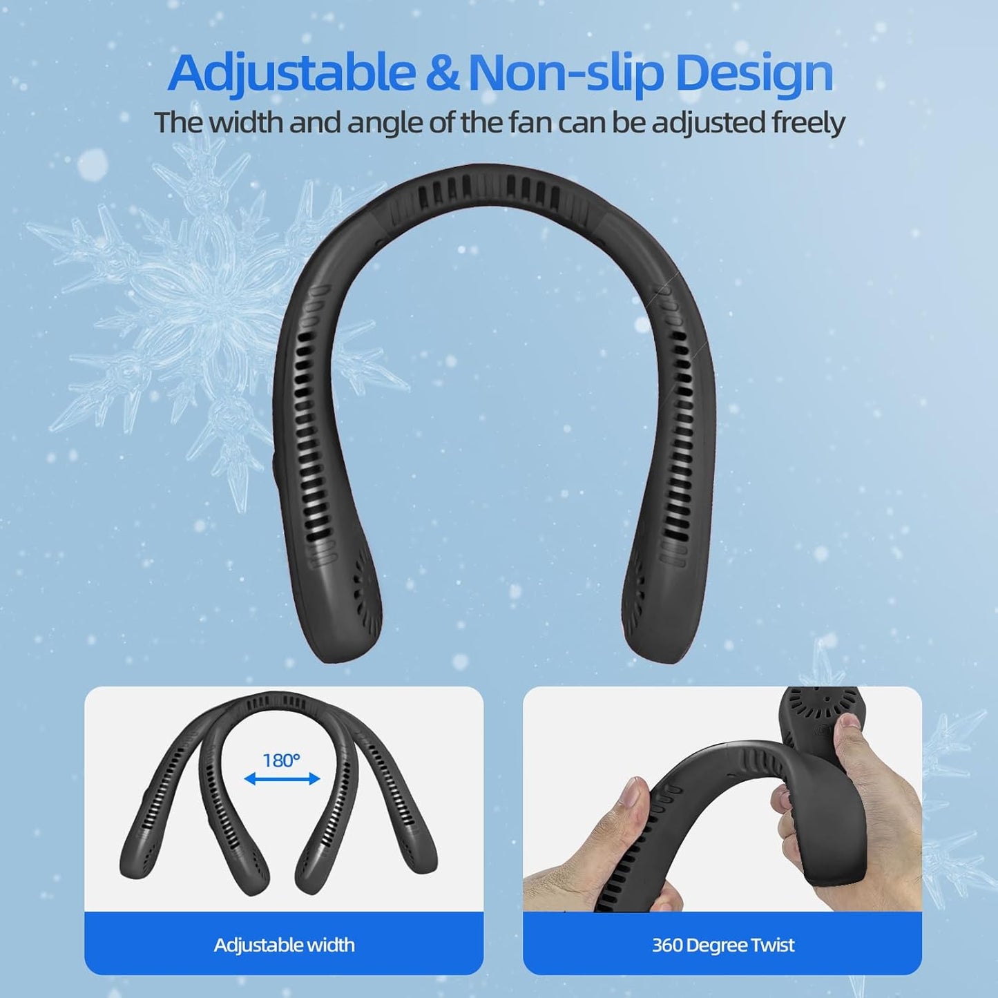 Portable Neck Fan, Neck Fans USB Rechargeable, 5 Speed Hanging Bladeless Fan,360 Degrees Airflow Neck Fans for Men Women Rechargeable (Black)
