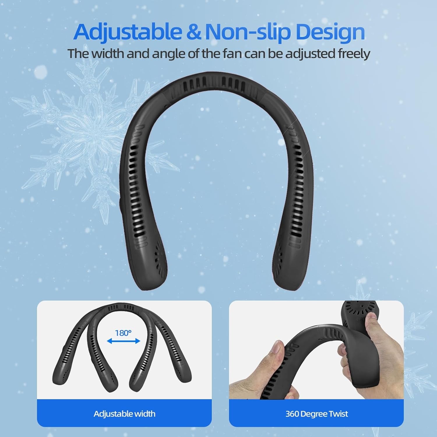 Portable Neck Fan, Neck Fans USB Rechargeable, 5 Speed Hanging Bladeless Fan,360 Degrees Airflow Neck Fans for Men Women Rechargeable (Black)