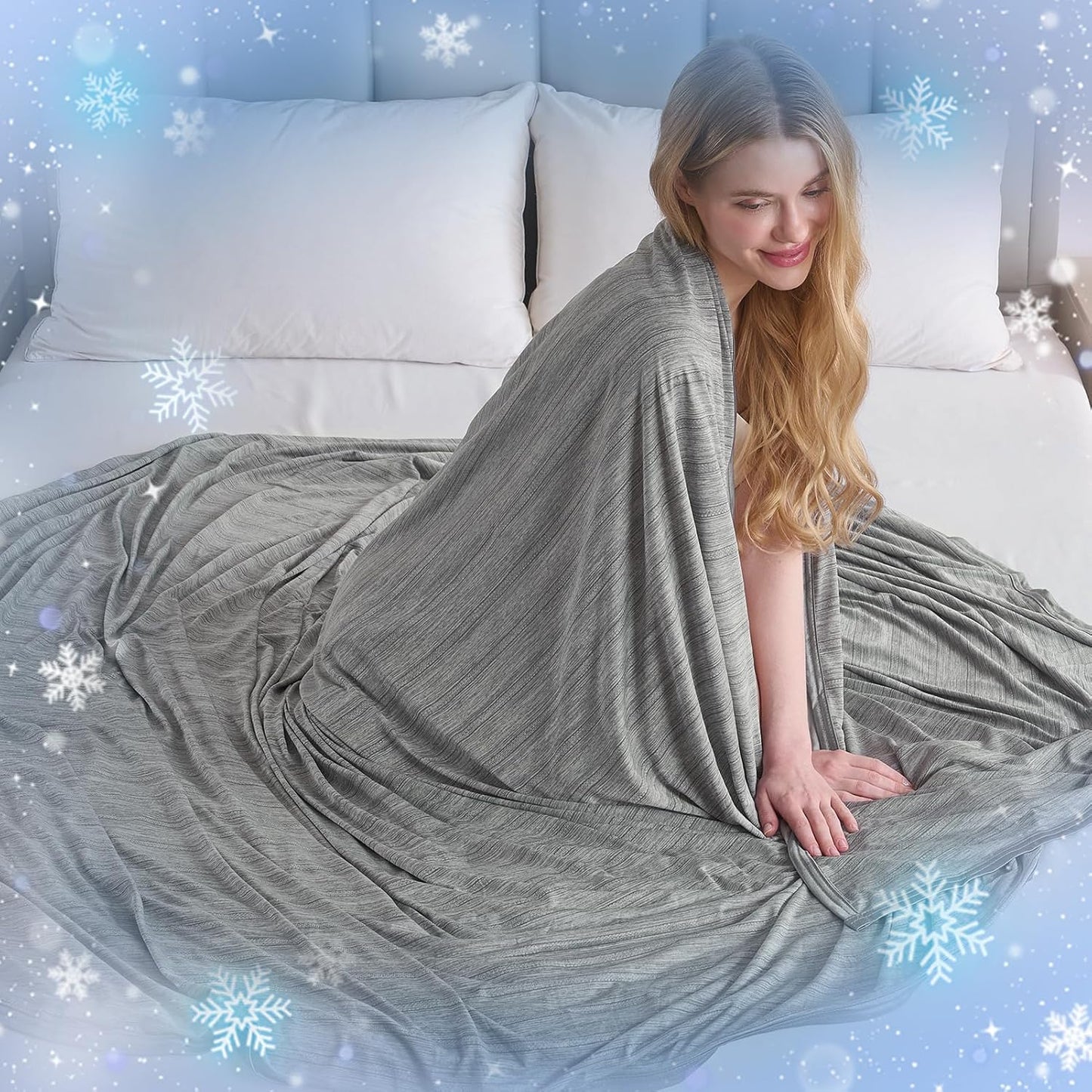 Cooling Blanket for Night Sweats 130X150CM Cool Blanket for Sleeping Arc-Chill Q-Max > 0.5 Double-Sided Keep Cool Summer Blankets Breathable Cold Blanket Lightweight for Bed Sofa Travel Grey