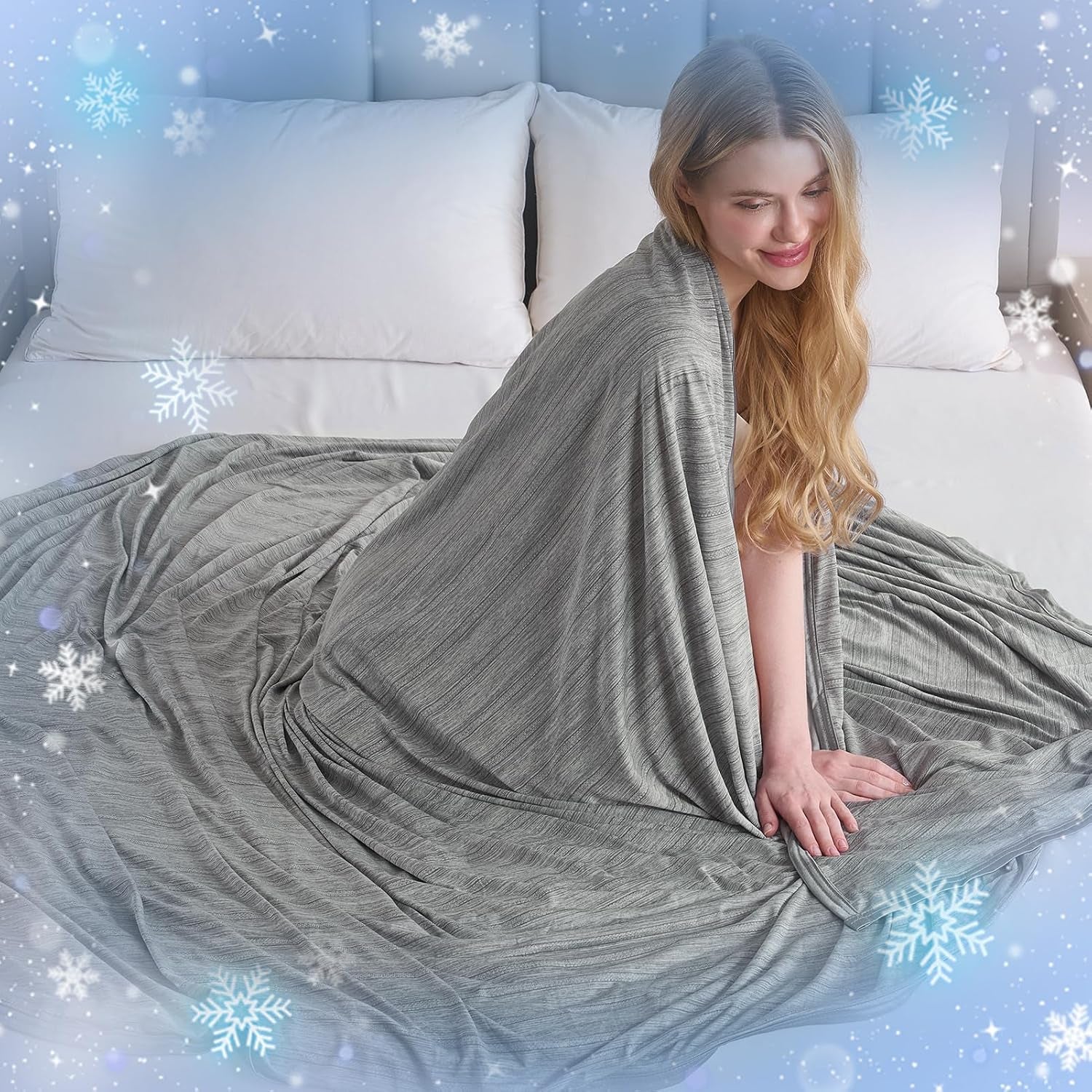 Cooling Blanket for Night Sweats 130X150CM Cool Blanket for Sleeping Arc-Chill Q-Max > 0.5 Double-Sided Keep Cool Summer Blankets Breathable Cold Blanket Lightweight for Bed Sofa Travel Grey