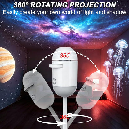 2-In-1 Galaxy Projector - Galaxy Night Light with 12 Projection Films，360°Adjustable Space Led Lights, Starry Planetarium Projectors with Dimmable Night Light for Car, Bedroom, Party