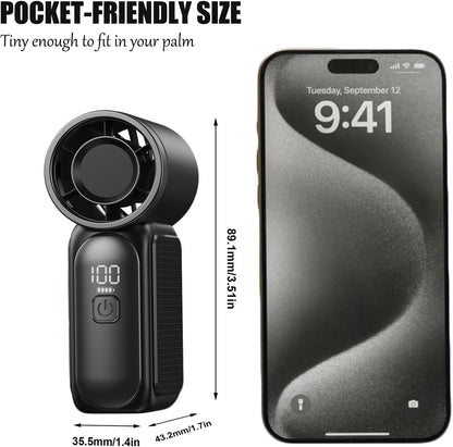 Portable Handheld Mini Fan, 6 Speeds 16900 RPM High Velocity Personal Summer Essential with LED Display, USB Rechargeable, with Lanyard for Makeup, Travel, Outdoor, Gift for Women Girl (Black)