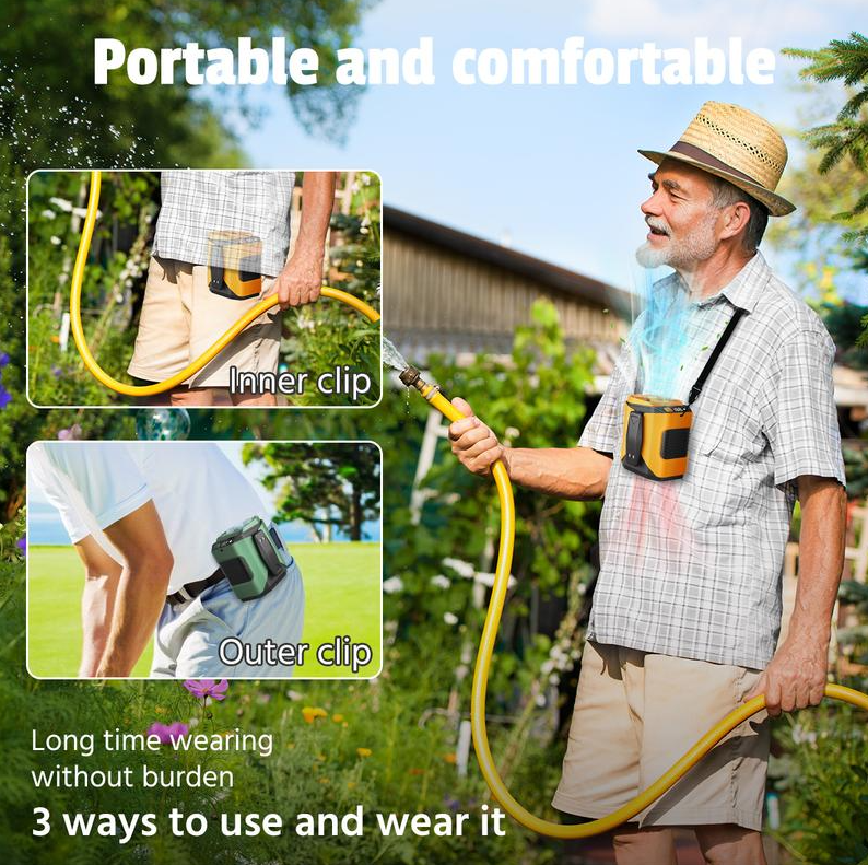 5000mAh Portable Waist Fan Clip on Wearable Belt Personal Fan Rechargeable Battery operated With 5 Speeds & Flashlight Neck Hands-Free 40H Cooling For Outdoor Camping Travel