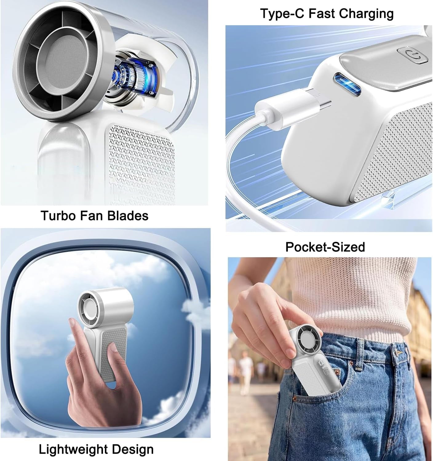 Portable Handheld Mini Fan, 6 Speeds 16900 RPM High Velocity Personal Summer Essential with LED Display, USB Rechargeable, with Lanyard for Makeup, Travel, Outdoor, Gift for Women Girl (Black)
