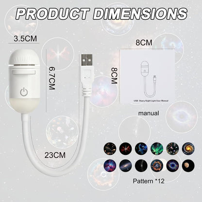 2-In-1 Galaxy Projector - Galaxy Night Light with 12 Projection Films，360°Adjustable Space Led Lights, Starry Planetarium Projectors with Dimmable Night Light for Car, Bedroom, Party