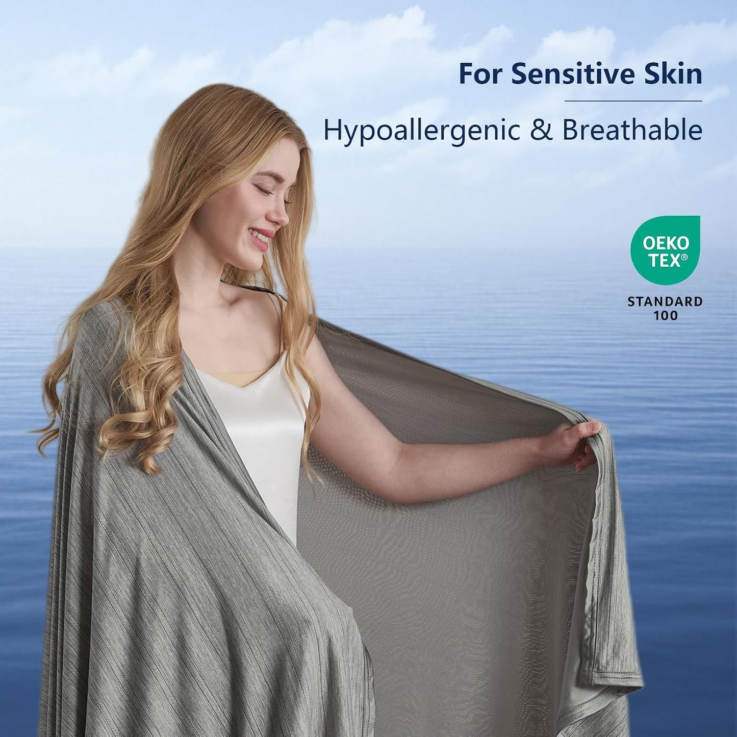 Cooling Blanket for Night Sweats 130X150CM Cool Blanket for Sleeping Arc-Chill Q-Max > 0.5 Double-Sided Keep Cool Summer Blankets Breathable Cold Blanket Lightweight for Bed Sofa Travel Grey